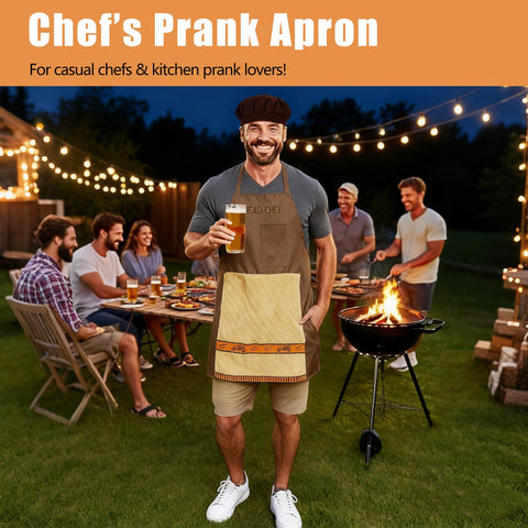 Generic Chef's Prank Apron cap included for extra laughs and practical head protection.