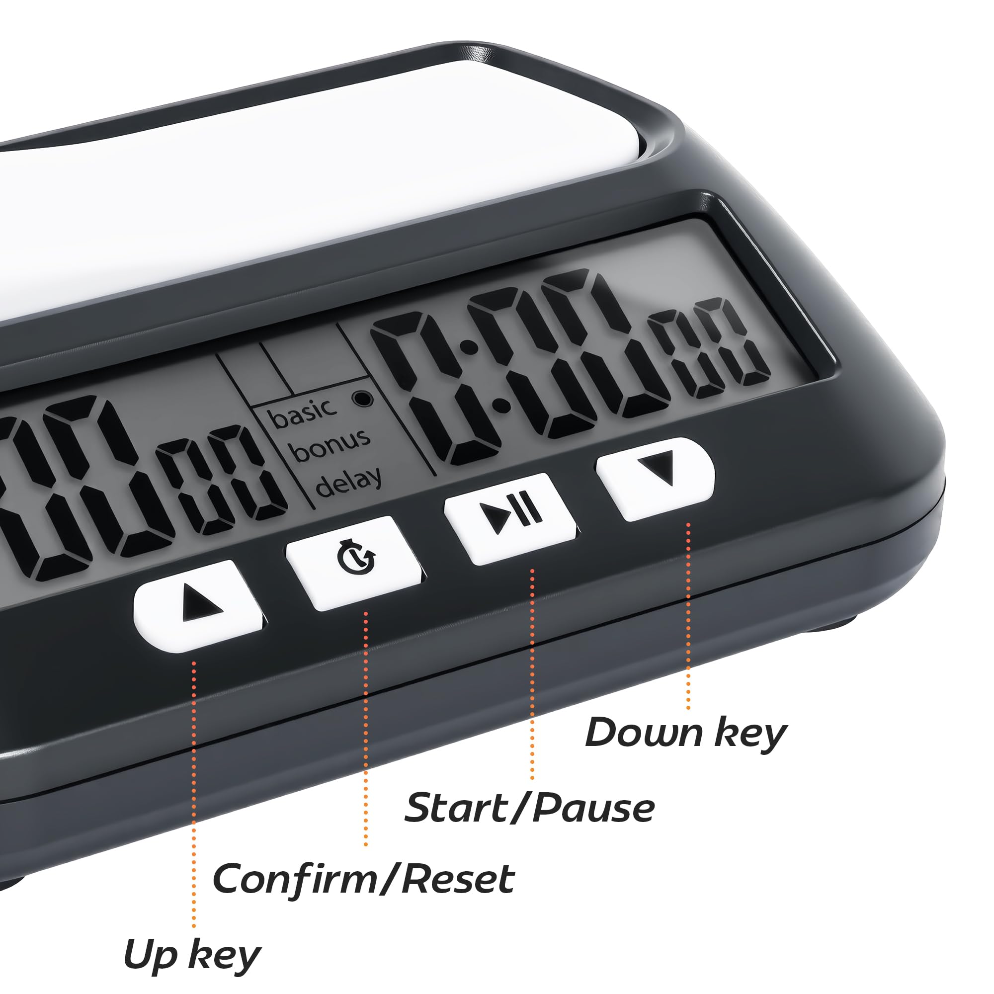 Generic Multifunctional Chess Clock side controls enable quick timing adjustments.