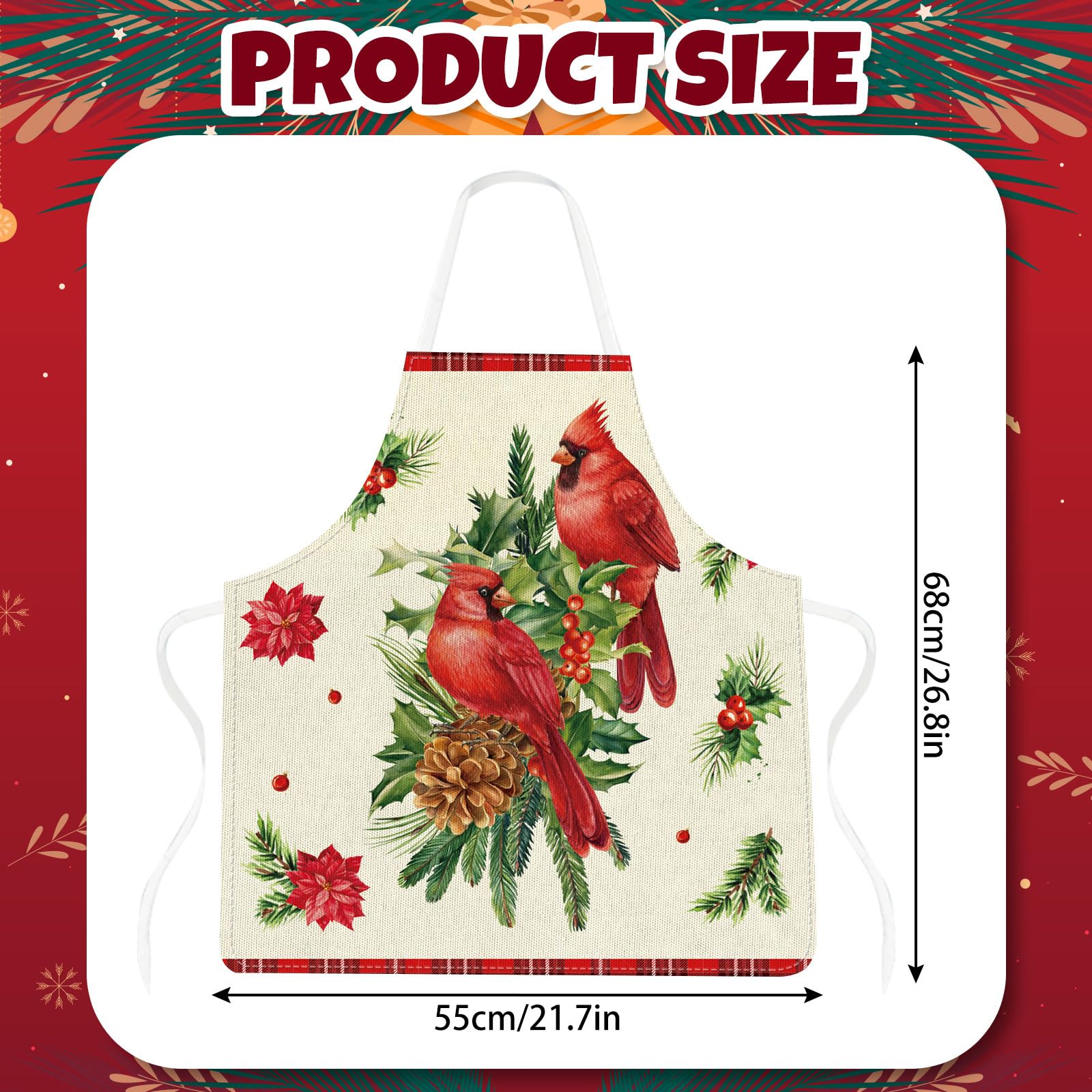 Generic Christmas Cardinal Apron back view showing adjustable strap for comfortable fit.