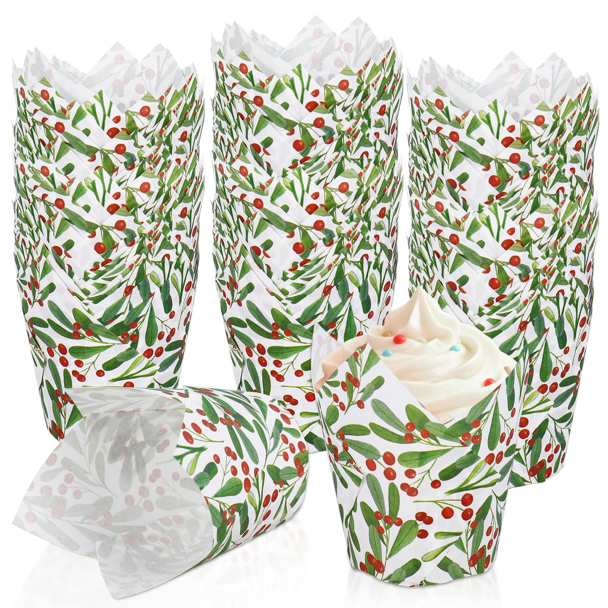 Generic Christmas tulip cupcake liners set of 200 for festive baking