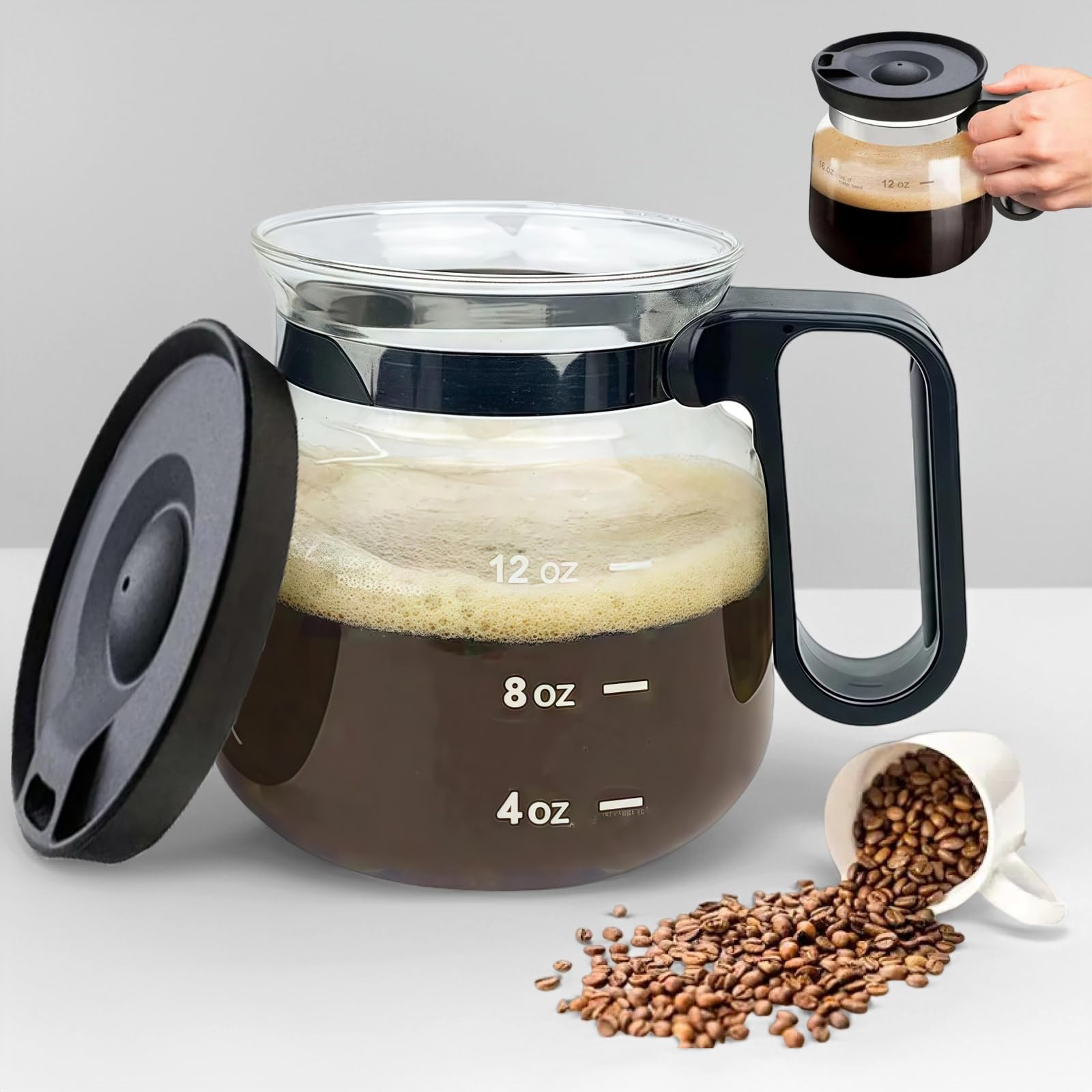 Generic Coffee Pot Mug 16oz with borosilicate glass for hot or cold beverages.