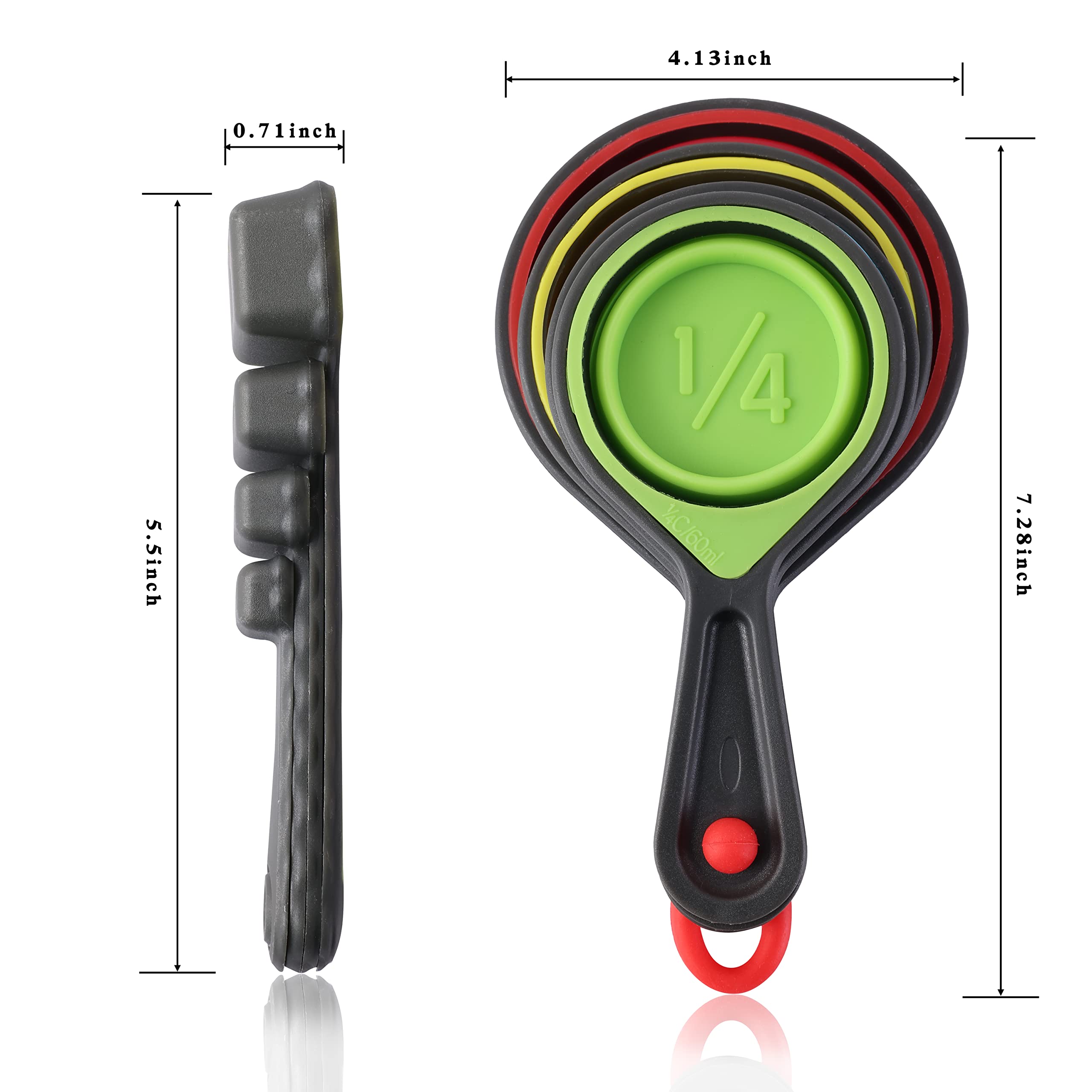Generic dishwasher-safe measuring cups and spoons for easy cleanup.