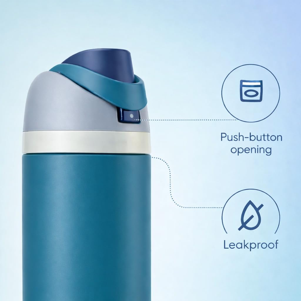 Generic 24oz bottle with double-wall vacuum insulation keeps drinks cold.