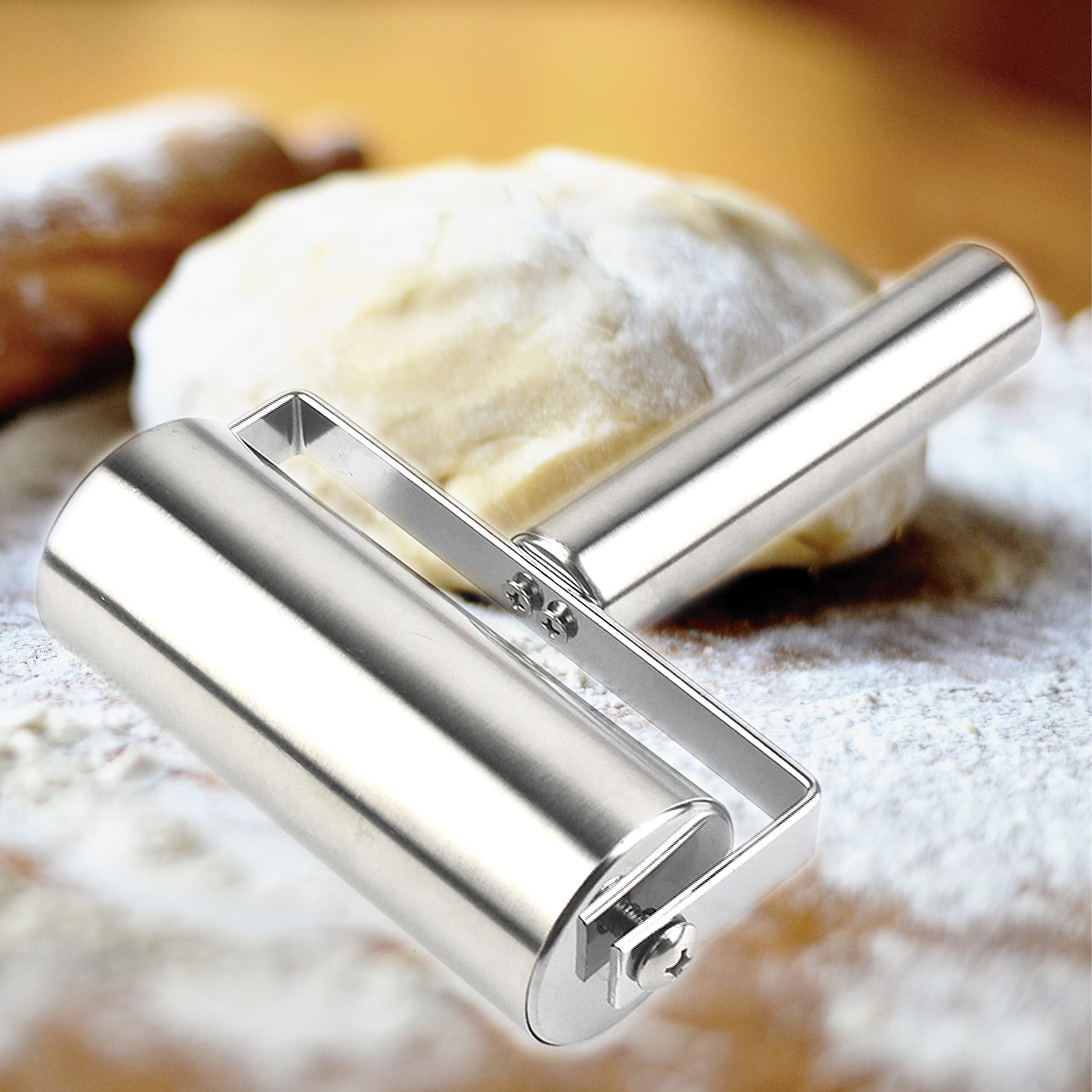 Generic dough roller for cookies and tarts, versatile kitchen tool.