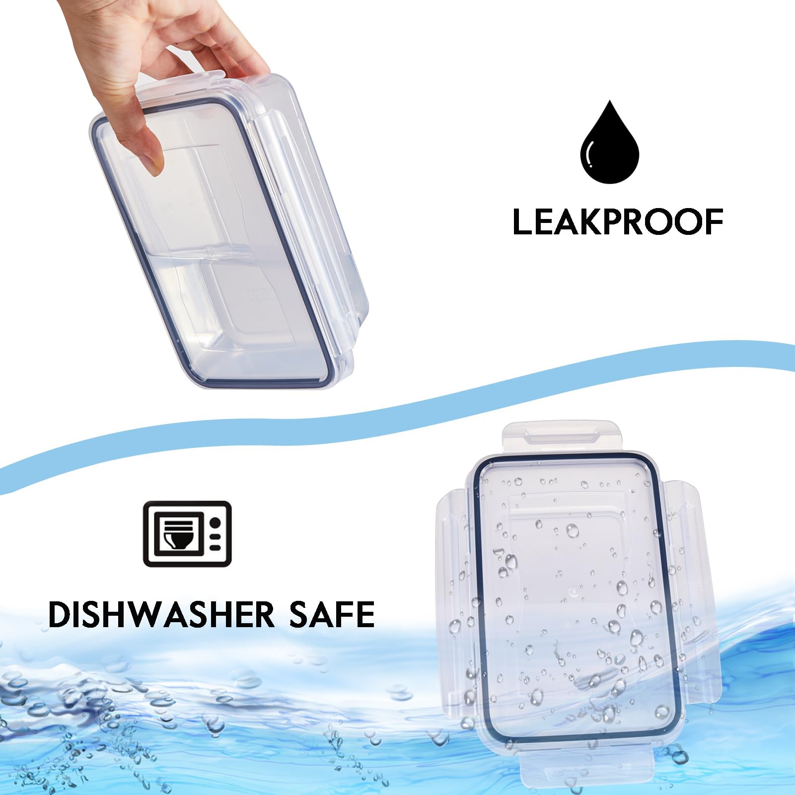 Generic durable containers are reusable for meal prep and leftovers