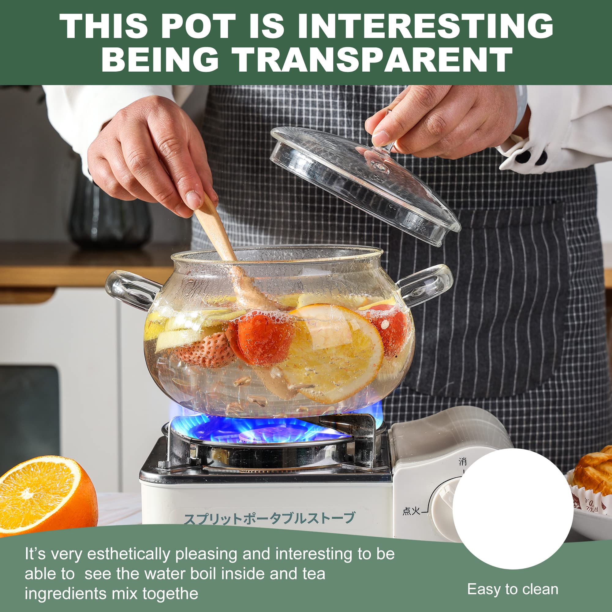 Generic easy-clean glass saucepan cleans quickly with sponge and warm soap.
