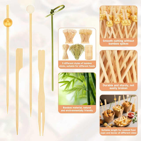 Generic elegant bamboo toothpicks highlight food presentation at gatherings
