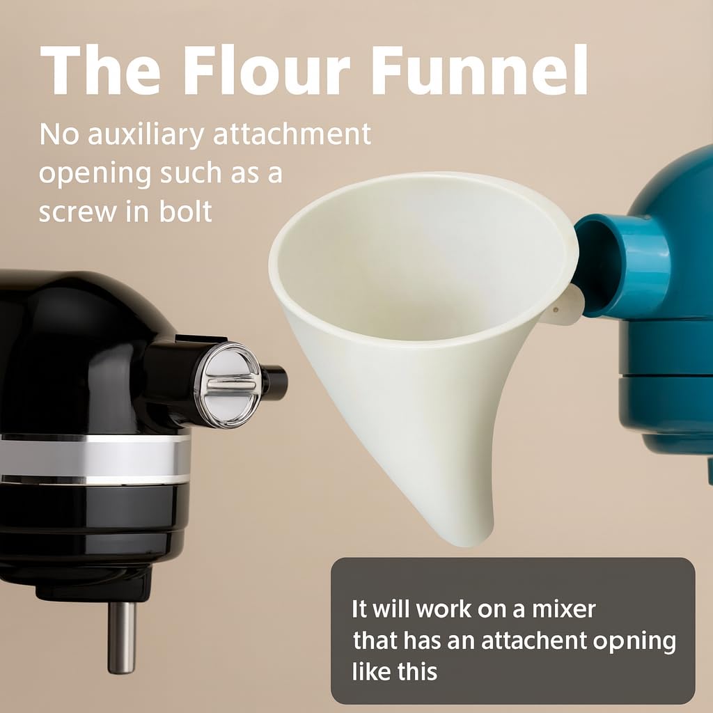 Generic flour funnel designed to prevent drips when adding liquids like milk.