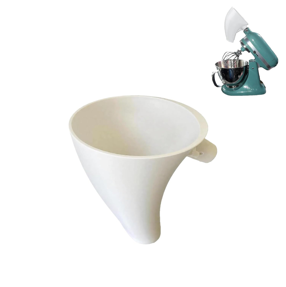 Generic Flour Funnel on a stand mixer for precise pouring and clean countertops.