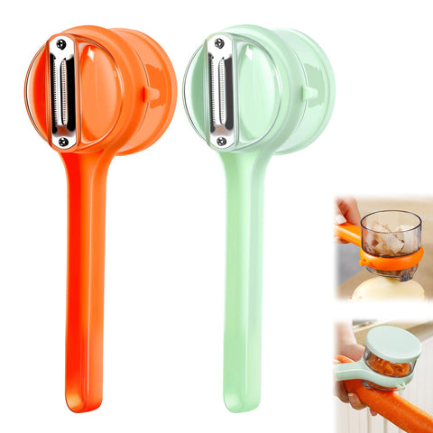 Generic fruit peeler with storage box keeps countertops neat.