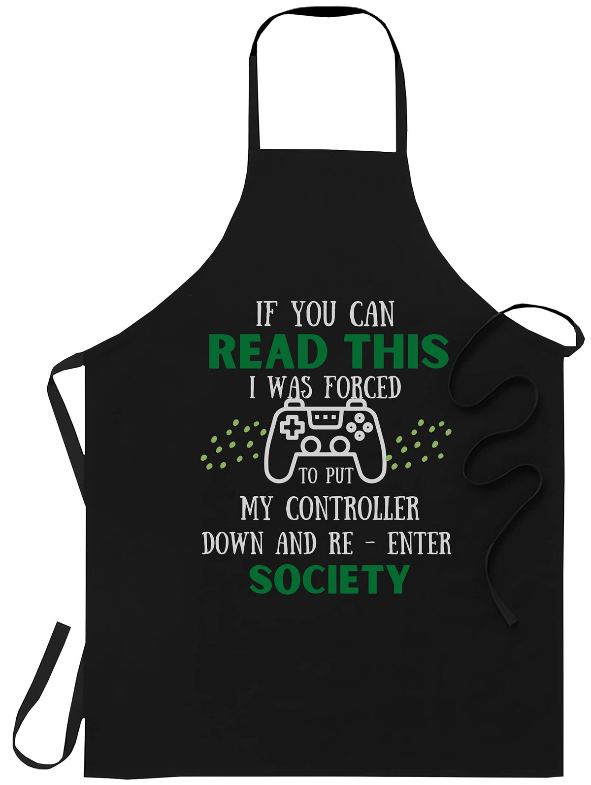 Generic Gamer Black Apron front view with adjustable neck strap and full coverage.