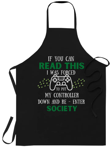 Generic Gamer Black Apron front view with adjustable neck strap and full coverage.