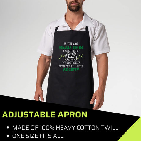 Generic Gamer Black Apron pocket detail for utensils and phone during cooking.