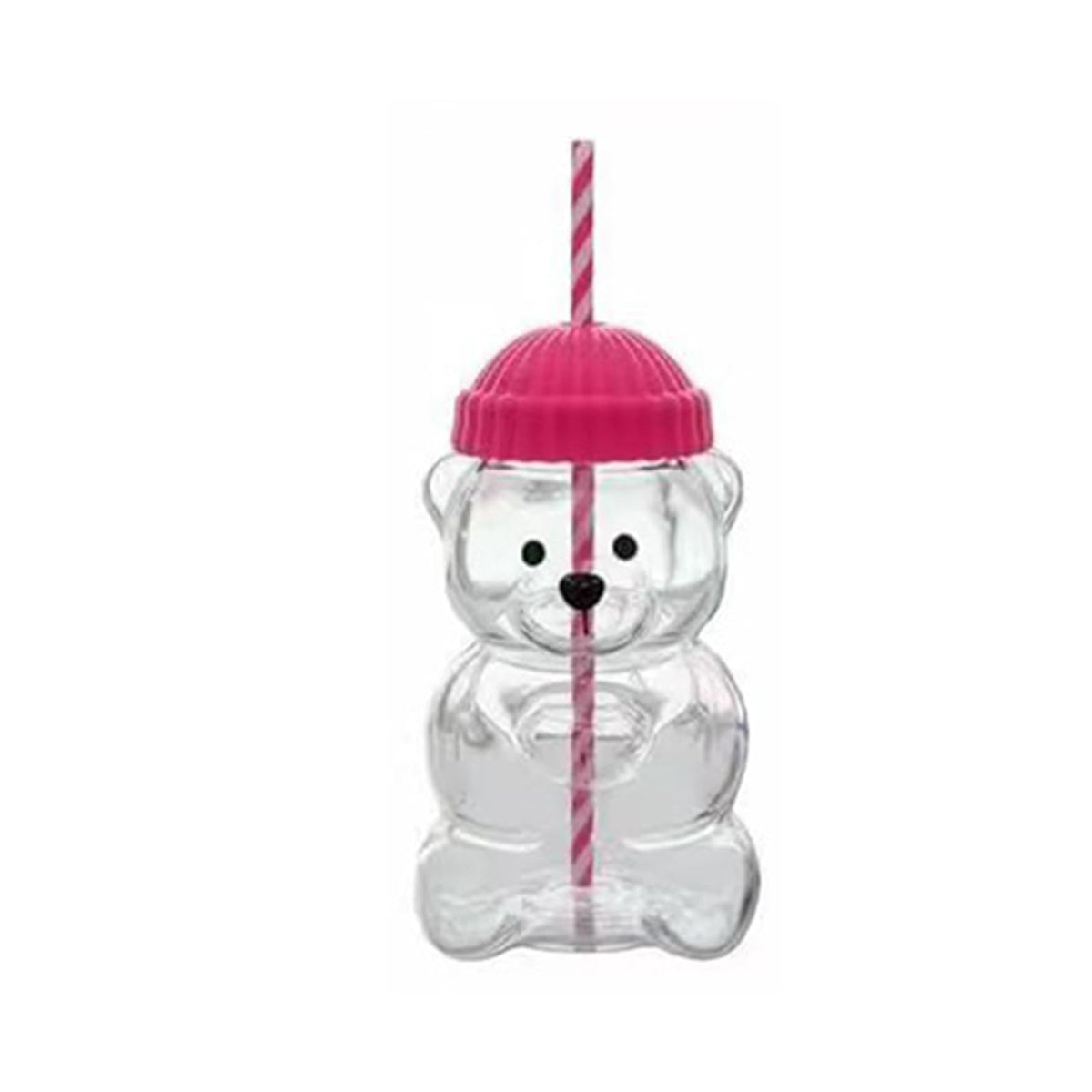 Generic Glass Bear Cup with lid and straw, pink, perfect for hot or cold drinks.