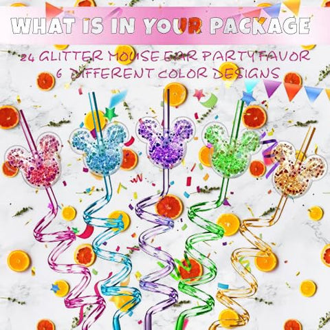 Generic Glitter Mouse Straws set includes 24 pieces for big party bags.