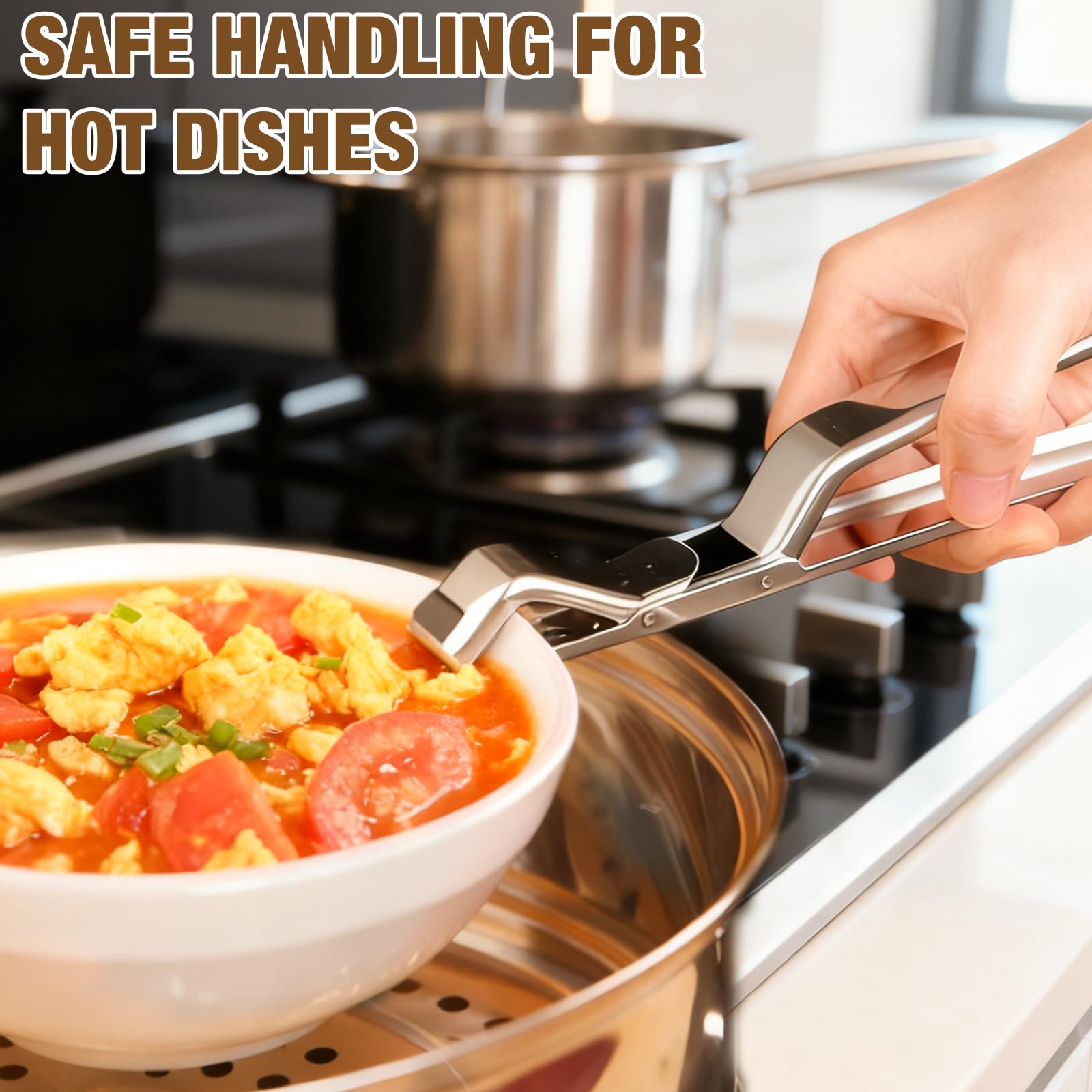 Generic hot plate gripper uses a heat-resistant handle to protect hands from heat.