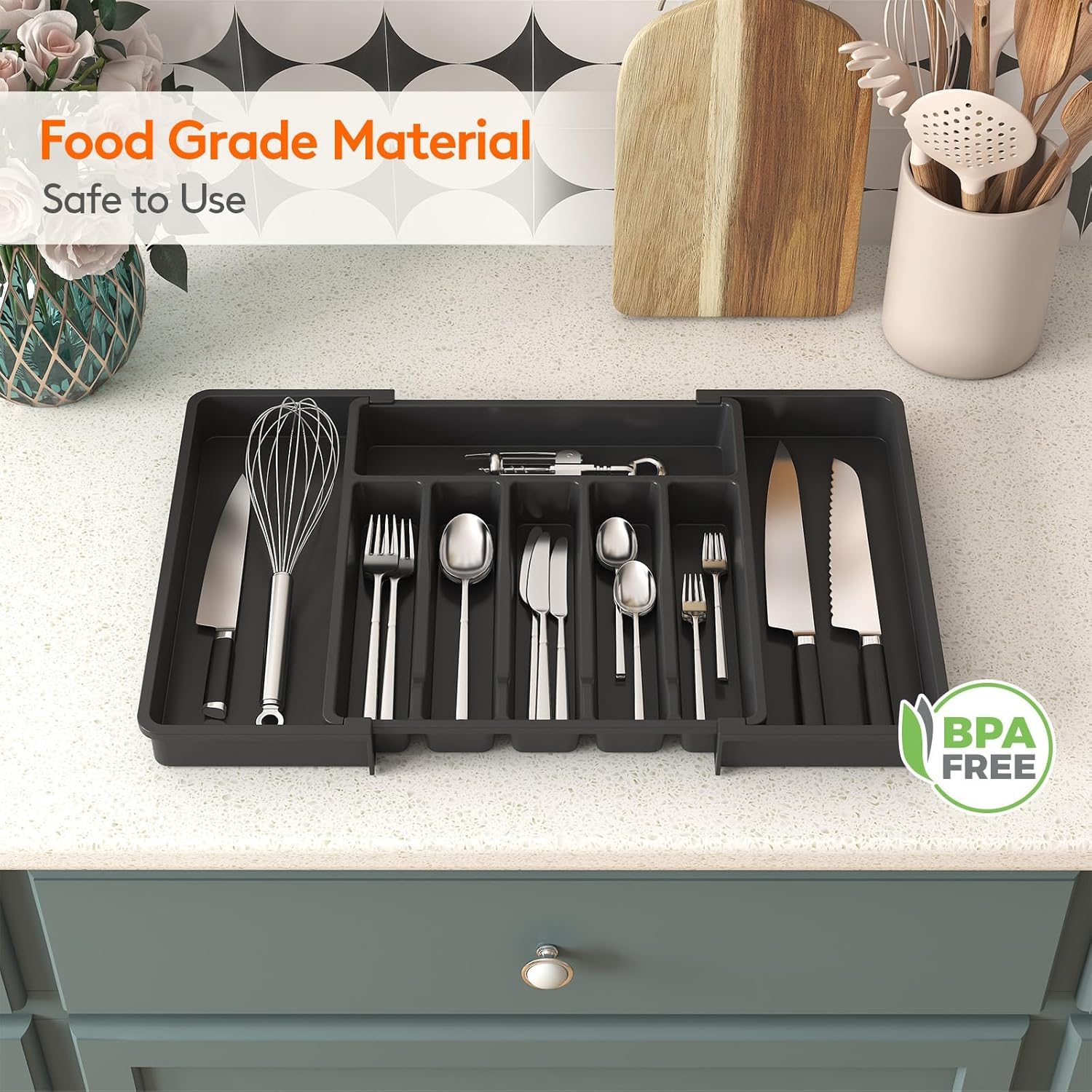 Generic JB large silverware drawer organizer folded compact fits small drawers