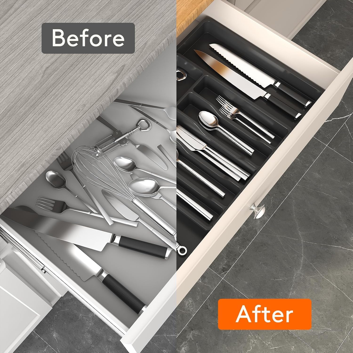 Generic JB large silverware drawer organizer right panel extended for utensils