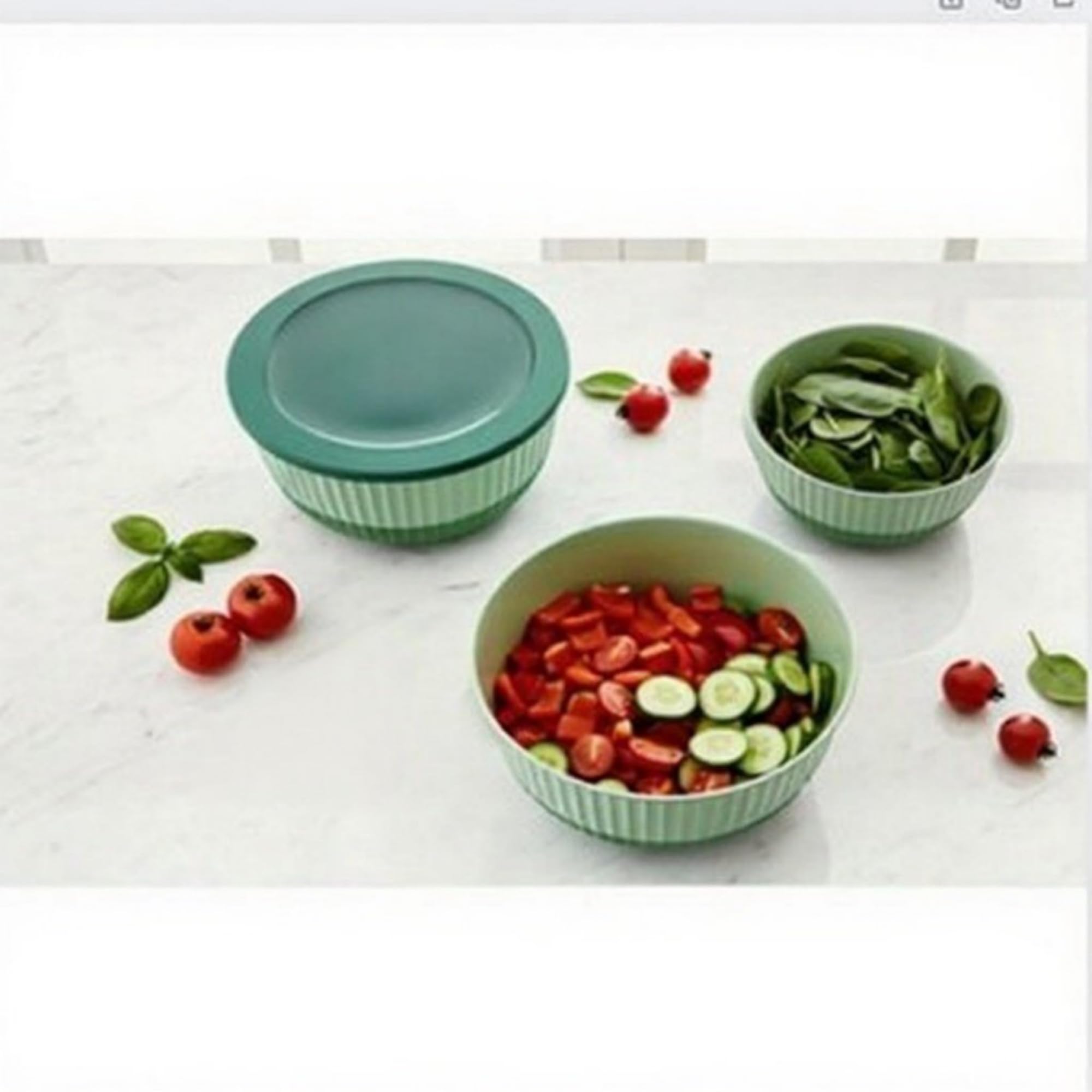 Generic bowls organize pantry, fridge, and cabinet space efficiently.