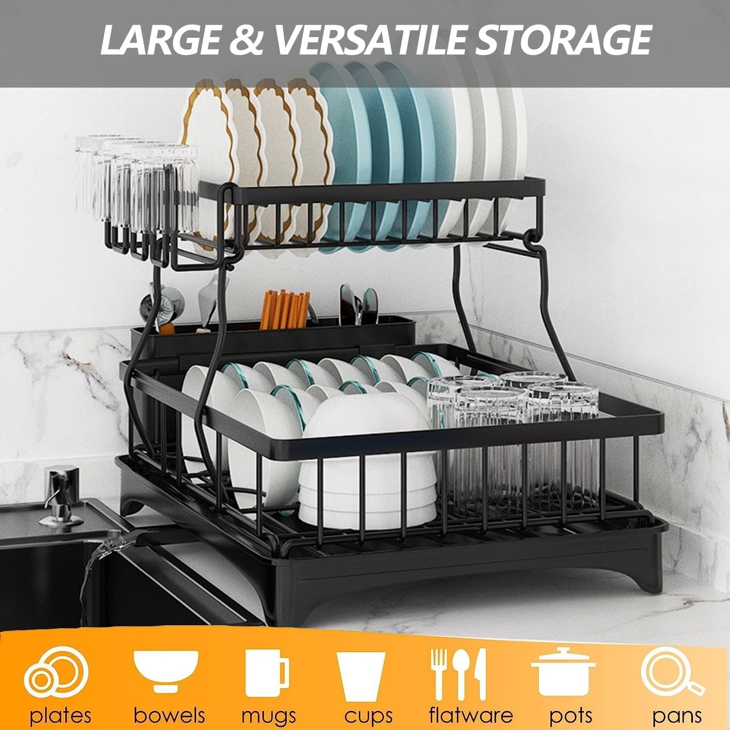 Generic Large Dish Drying Rack compact design maximizes counter space in busy kitchens.