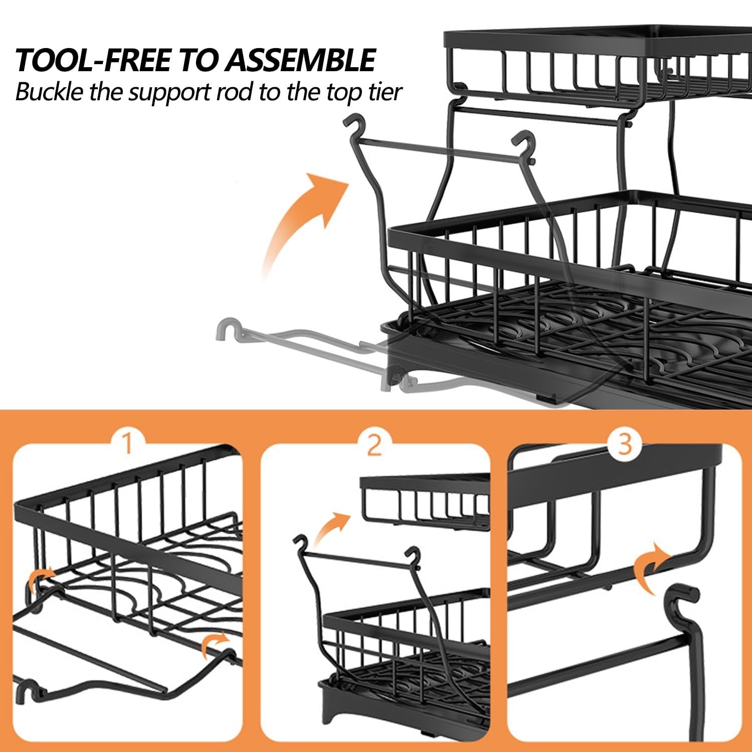 Generic Large Dish Drying Rack detachable design allows easy cleaning and relocation.