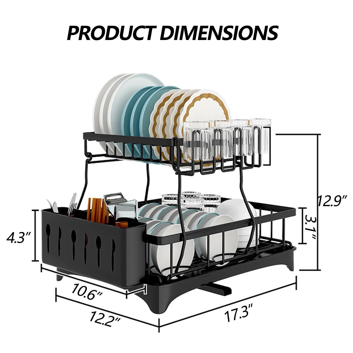 Generic Large Dish Drying Rack draining spout directs water into the sink, reducing mess.