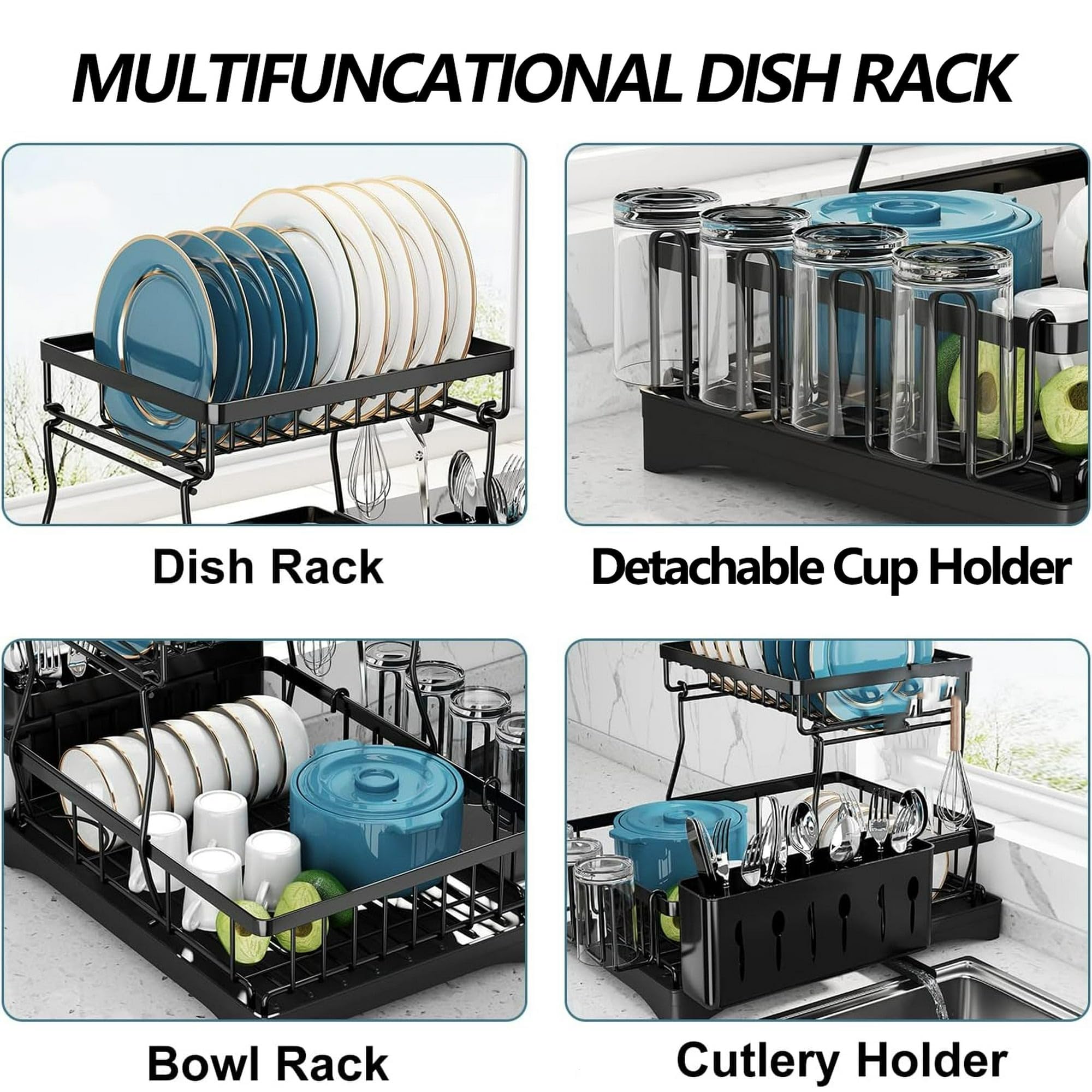 Generic Large Dish Drying Rack sturdy frame features a rust-resistant coating for longevity.