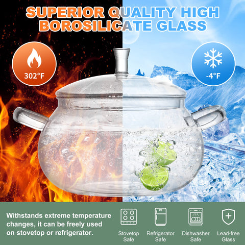 Generic large glass pot with lid ready for soups and stocks.