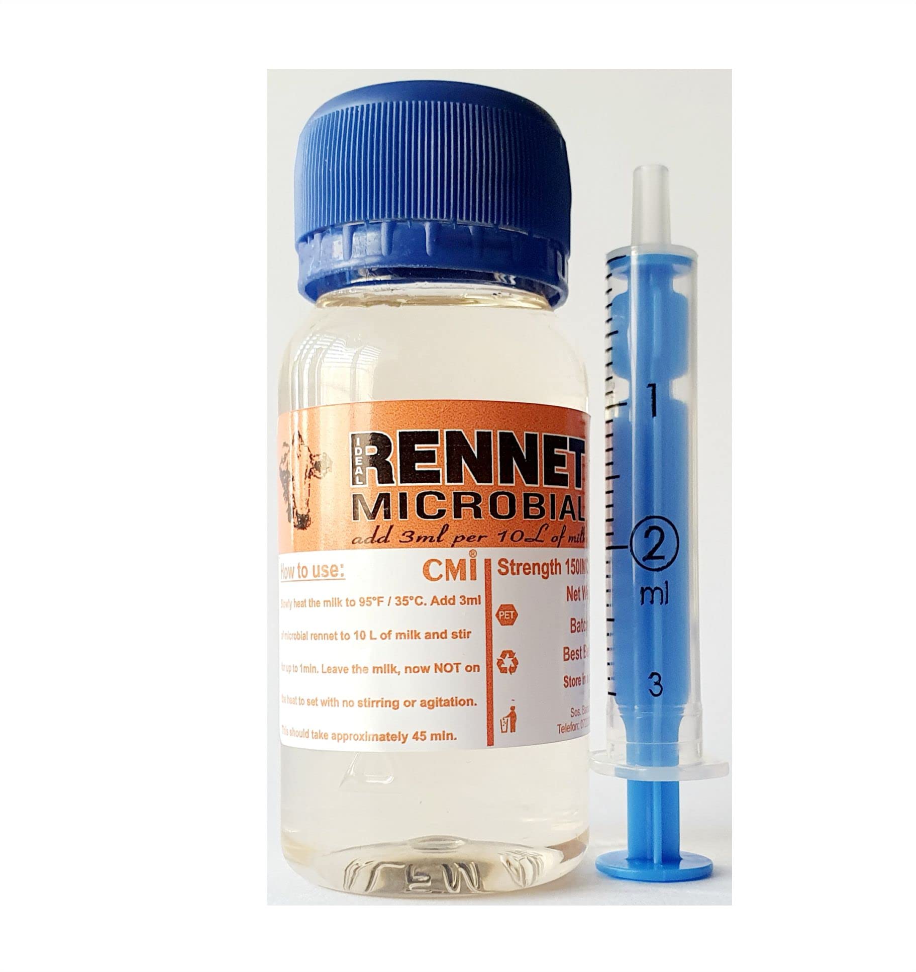 Generic Liquid Rennet bottle for vegan cheese making, enabling safe microbial coagulation.