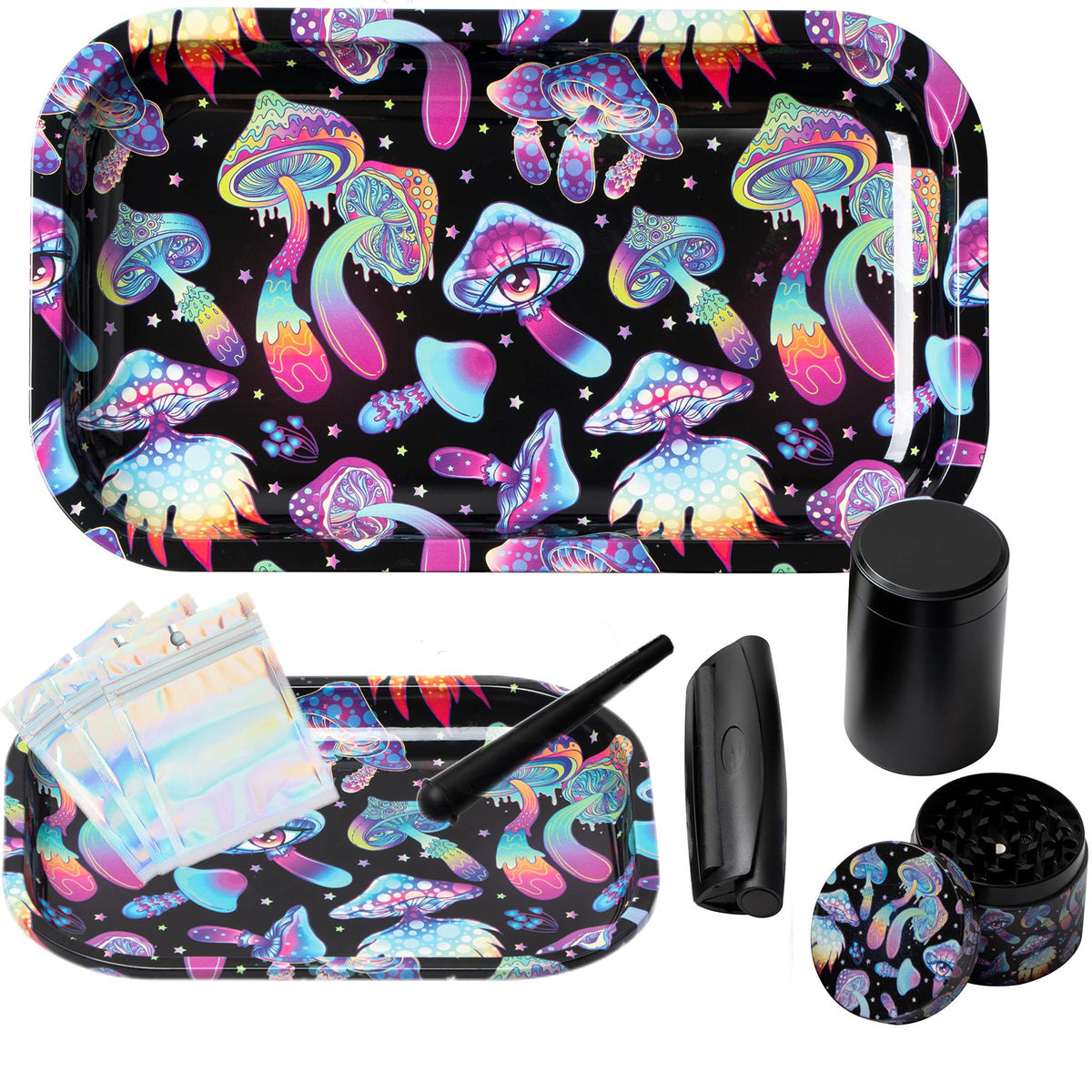 Generic Little Hippie trippy mushroom aluminum tray set for organized spaces.