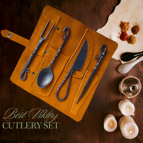 Generic medieval silverware close-up, carbon steel durability and craft.