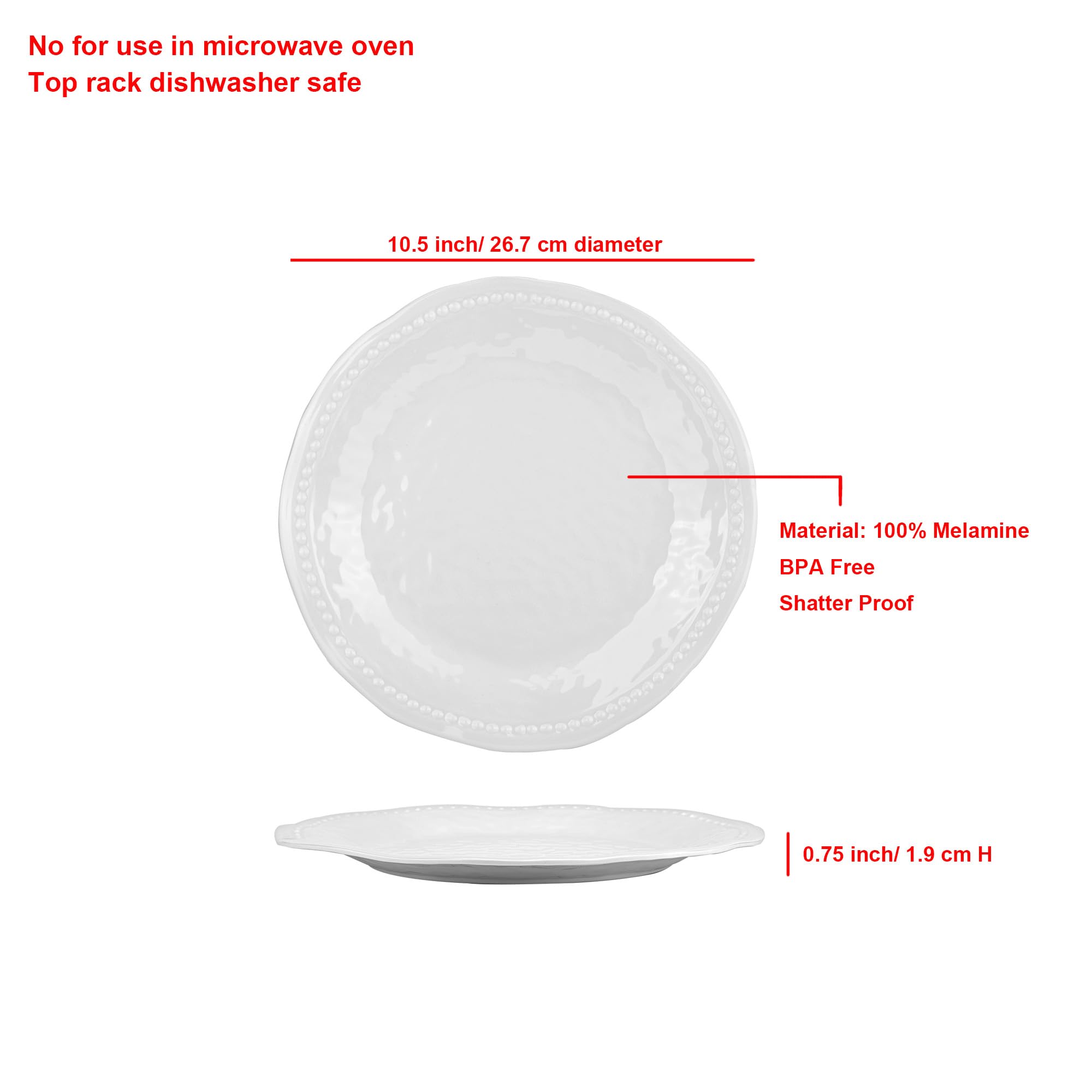 White melamine plate with bead detailing, ideal for outdoor dining