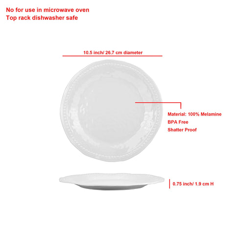 White melamine plate with bead detailing, ideal for outdoor dining