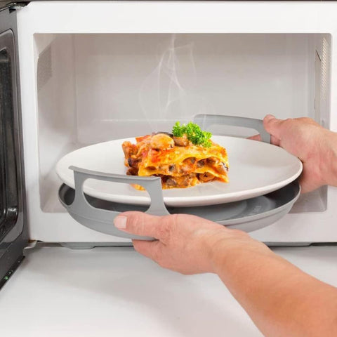 Generic microwave-food-carrier ideal for transporting hot meals to the table.