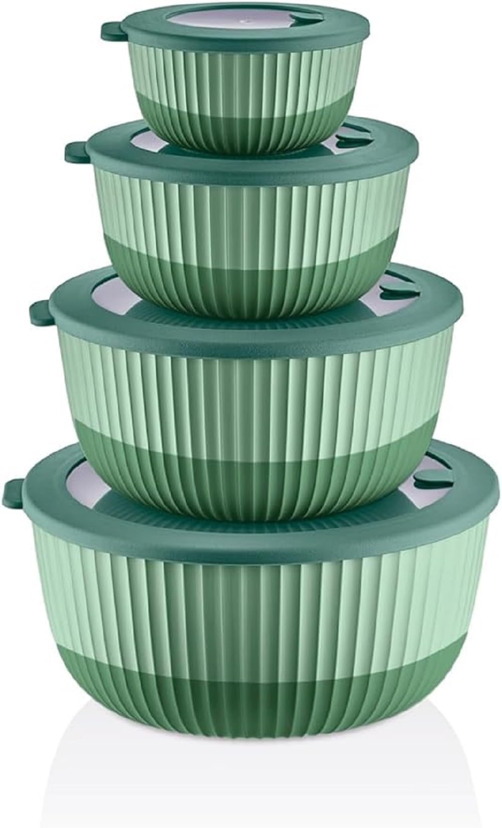 Generic Mixing Bowls with Lids stacked for space-saving storage.