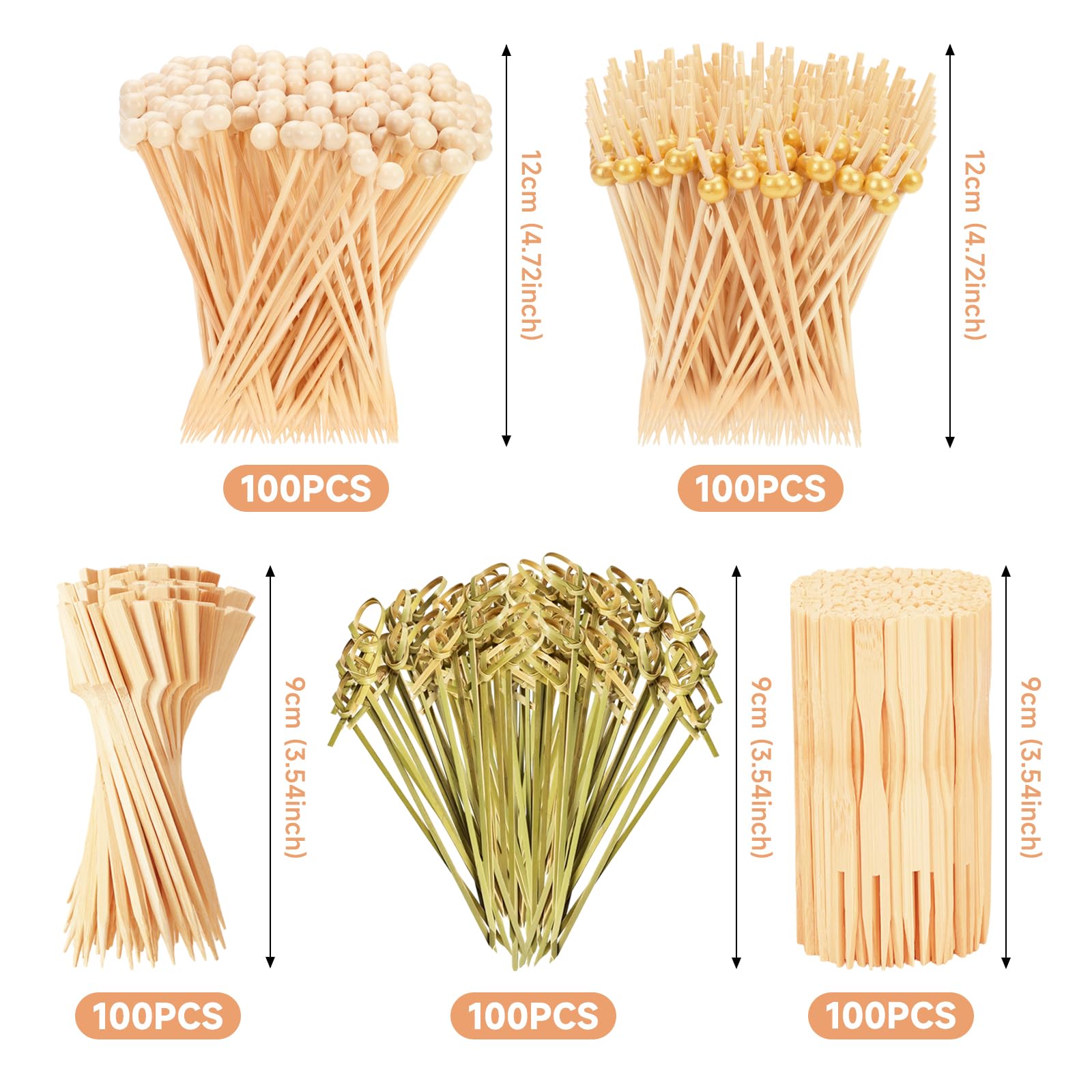 Generic natural bamboo ball picks for party drinks and fruit skewers