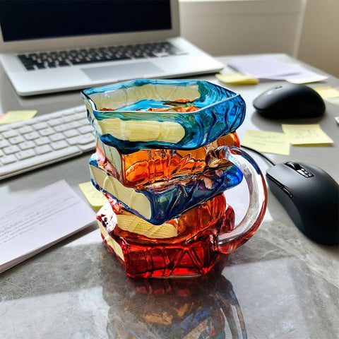 Generic Painted Book Mug top view emphasizes its 15oz capacity for generous servings.