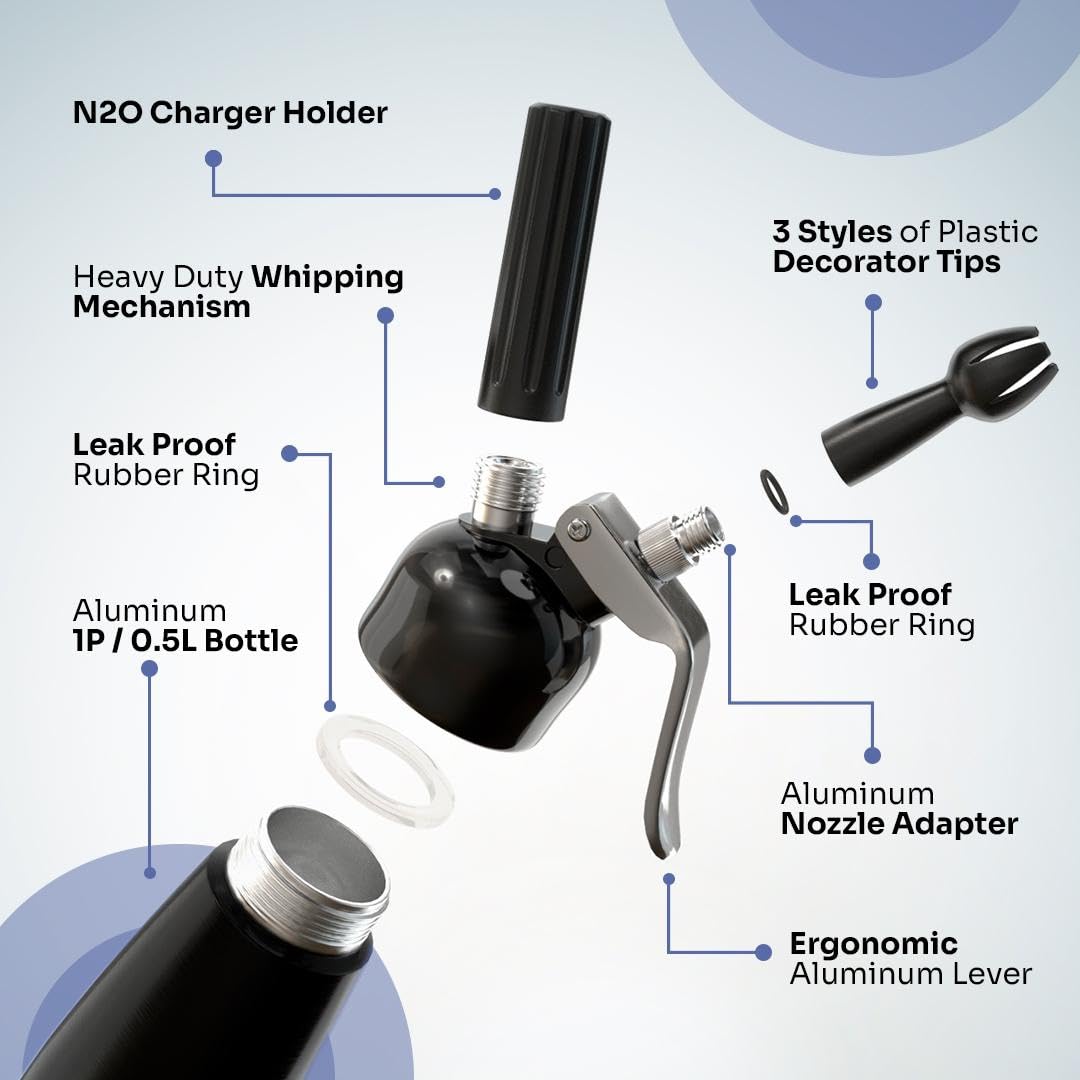 Generic Professional Cream Whipper stainless nozzle for precise decorative work.
