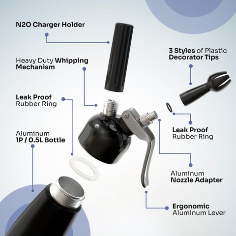 Generic Professional Cream Whipper stainless nozzle for precise decorative work.