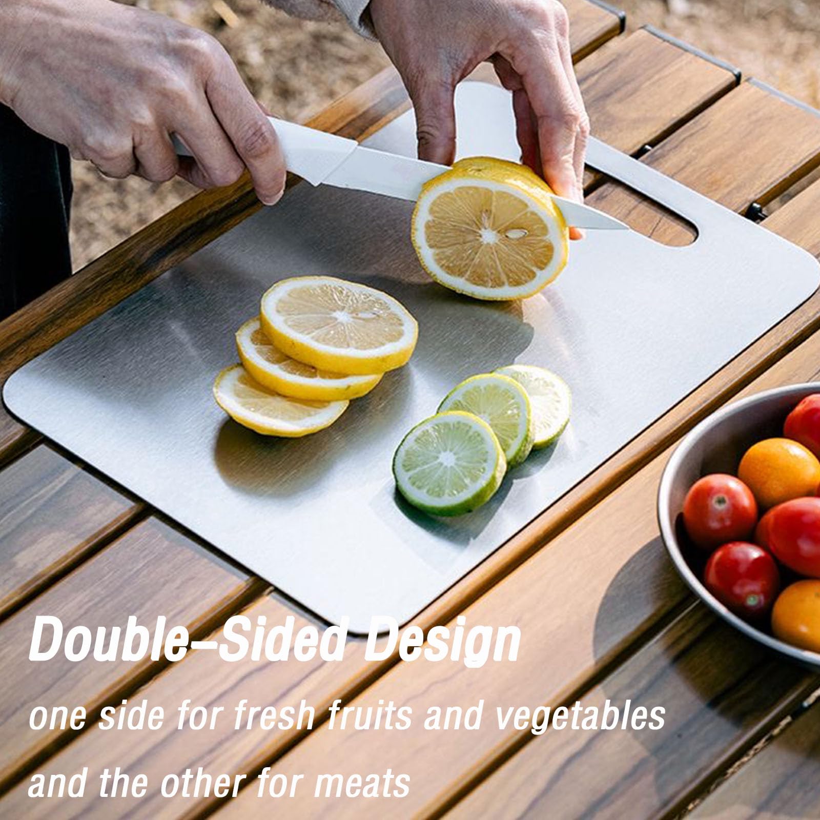 Generic Pure Titanium Cutting Board Set, large angle view, strong yet lightweight for heavy-duty slicing.