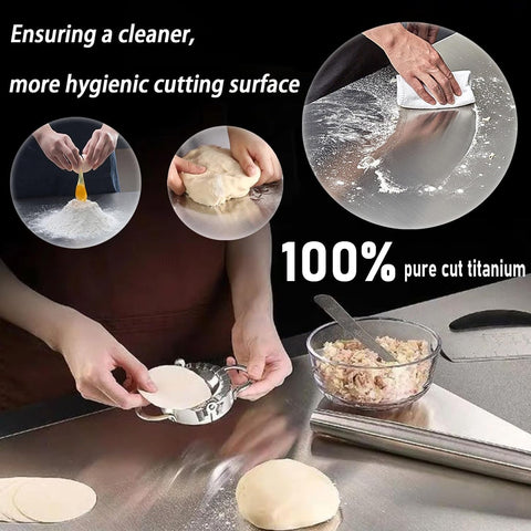 Generic Pure Titanium Cutting Board Set, medium side view, dual-sided versatility for fruits and vegetables.