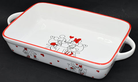 Generic rectangular bake dish with Mickey and Minnie design for themed baking and everyday meals.