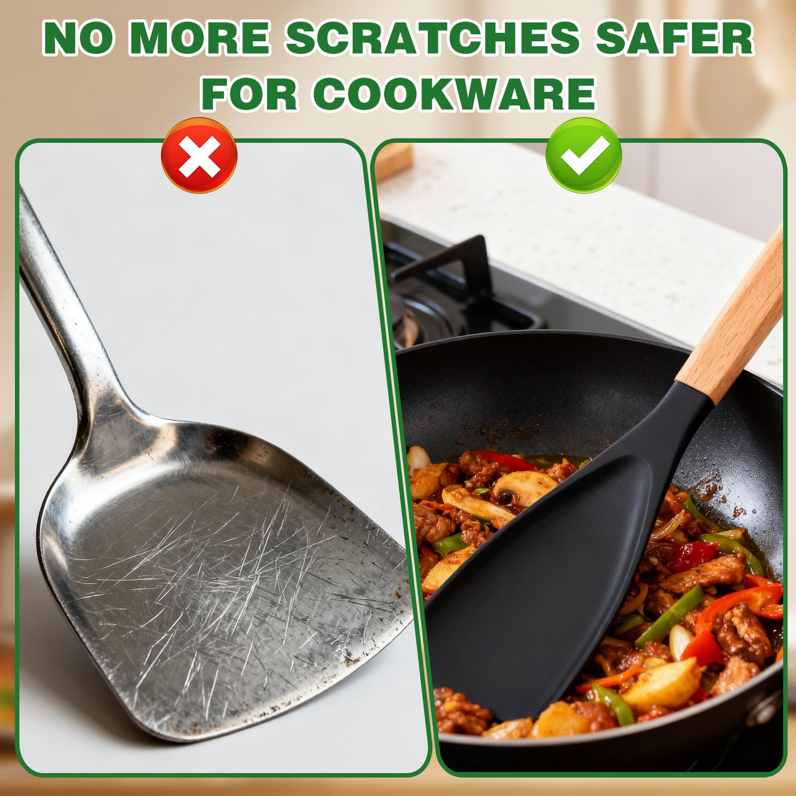 Generic silicone cooking spoon easy to clean and ready for hand washing.