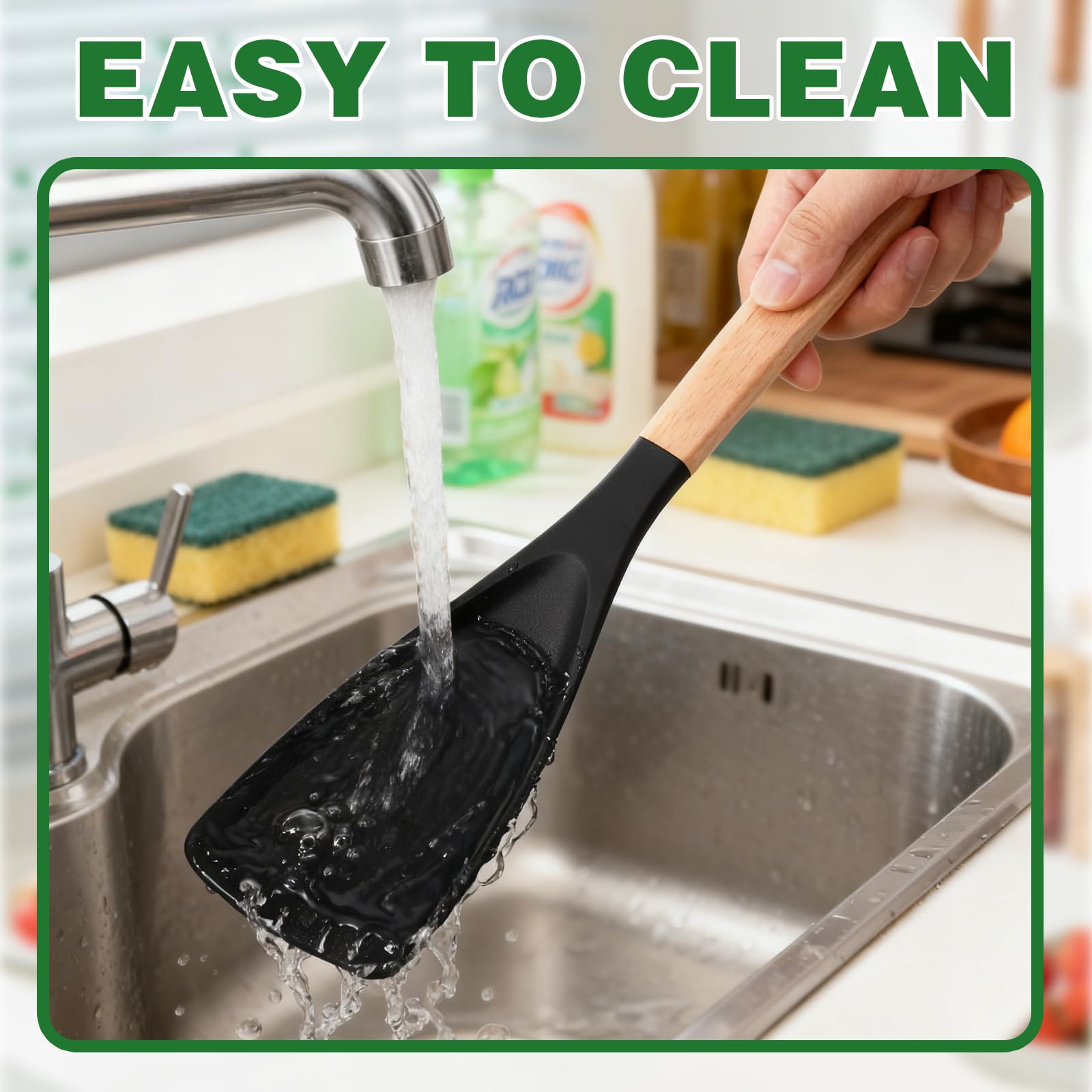 Generic silicone cooking spoon with ergonomic handle for comfortable grip during cooking.
