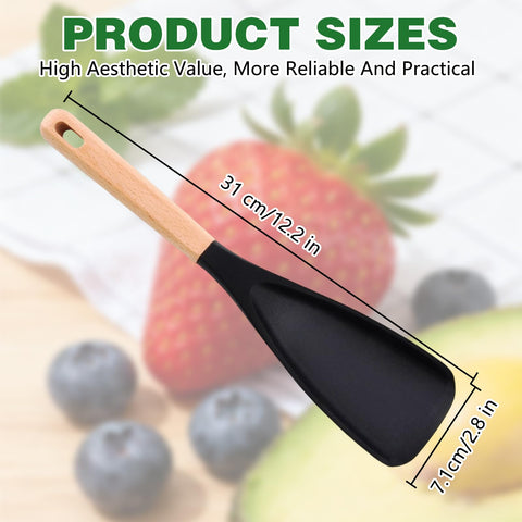Generic silicone cooking spoon features a hanging hole for easy storage.
