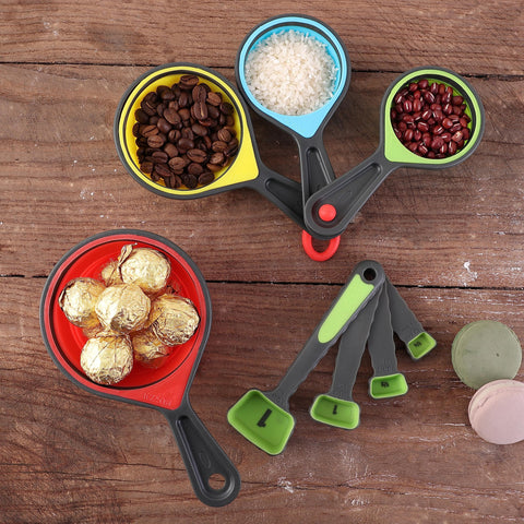 Generic silicone measuring cups 8pc with clear metric and imperial marks.
