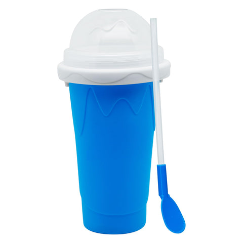 Generic Slushy Maker Cup with lid and spoon-straw ready for serving.