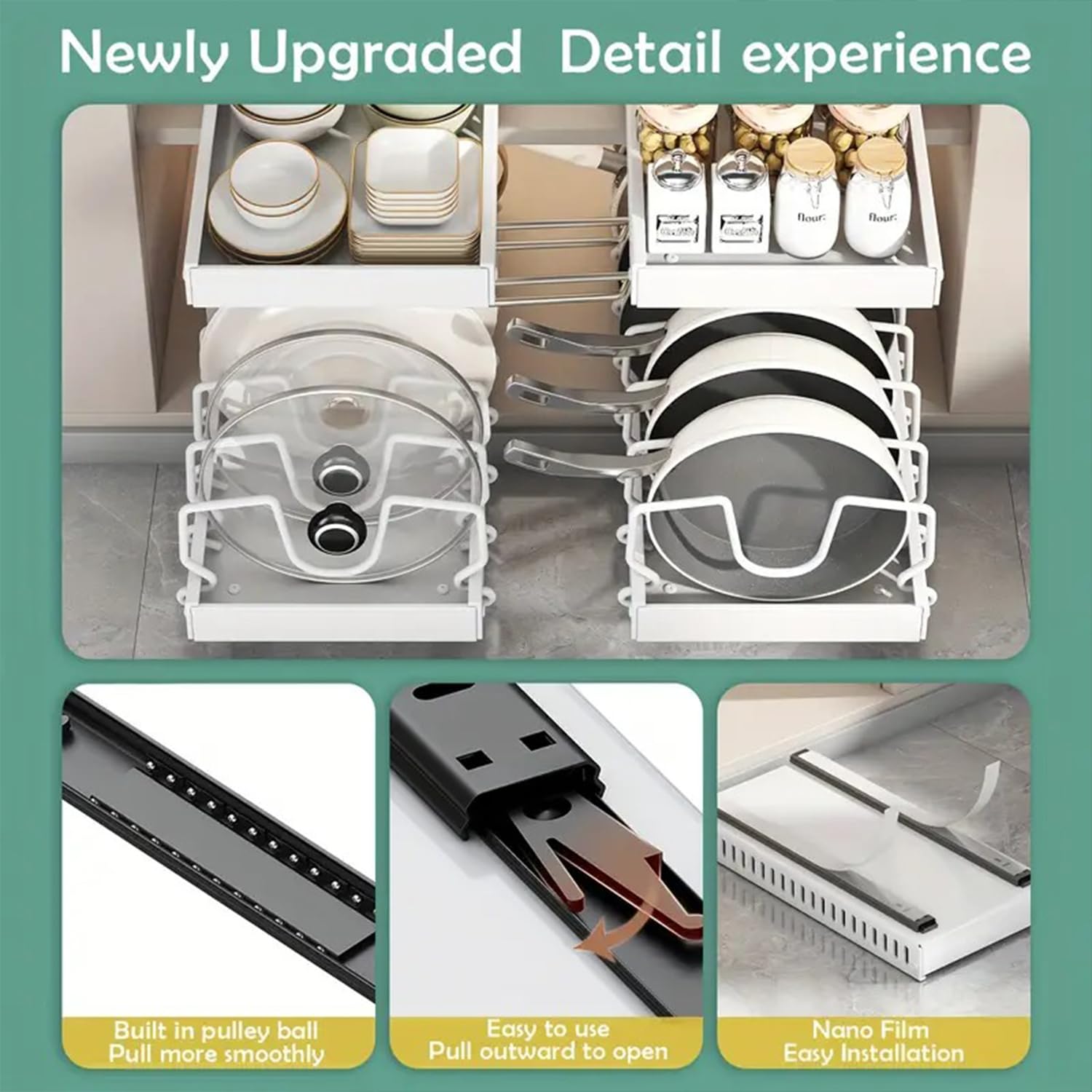 Generic space-saving design frees cabinet space while keeping items visible.