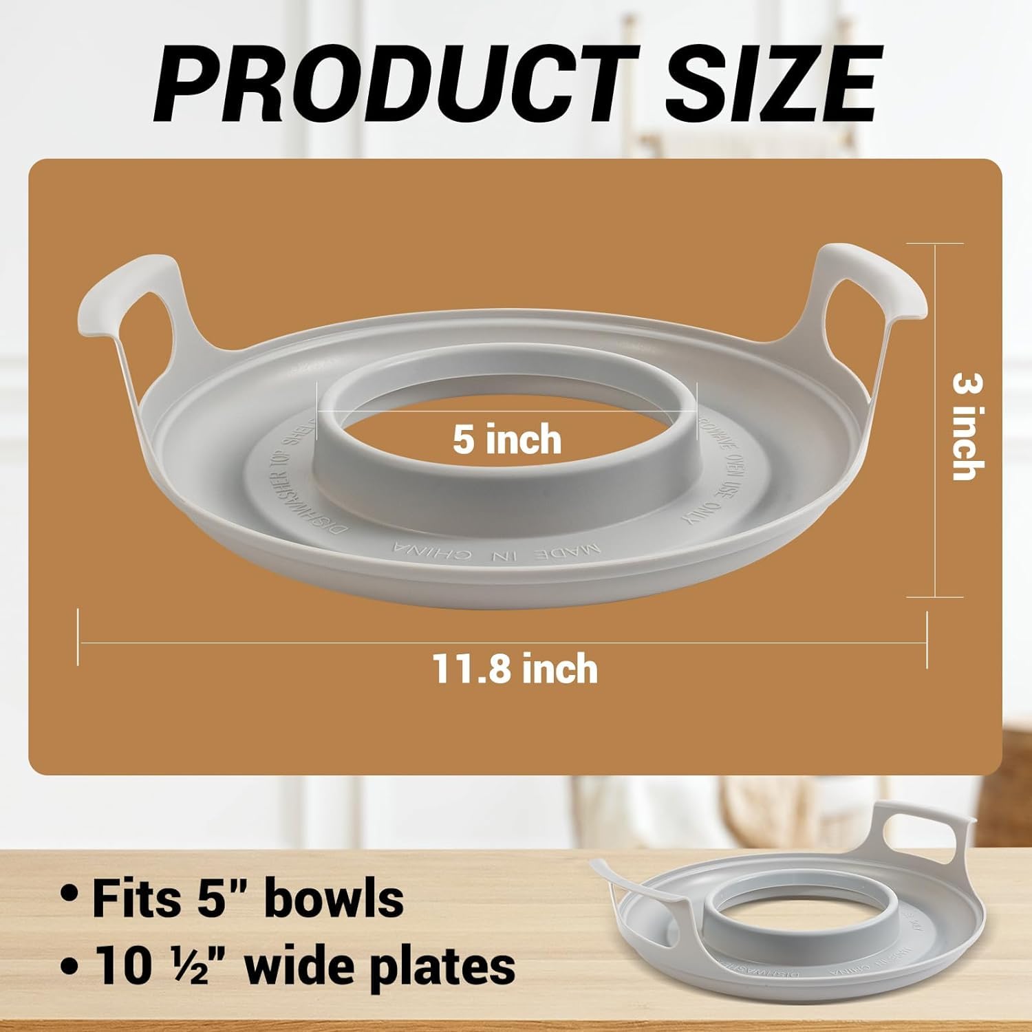 Generic spillover caddy edge catches spills for easy cleanup after microwaving.