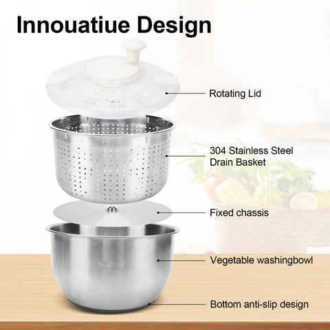 Generic stainless steel salad spinner ergonomic handle for easy one-handed use.